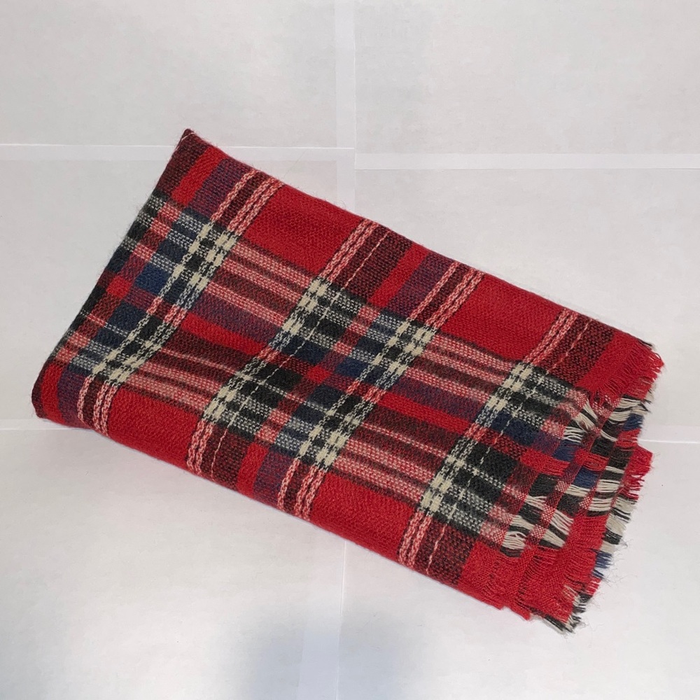 Red Plaid Wool Acrylic Scarf Classic Tartan Wrap Cozy Accessory Timeless Style